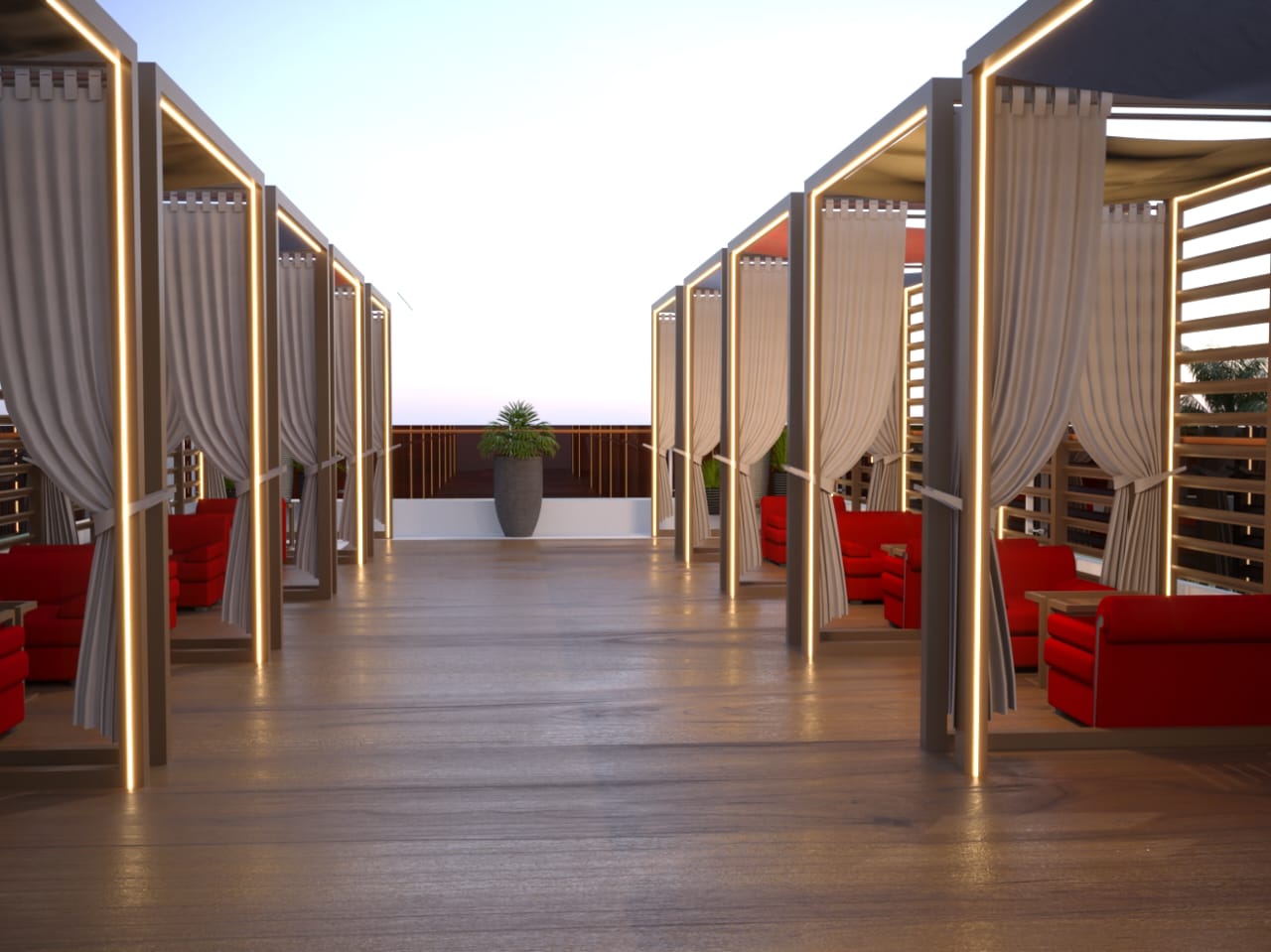 Rooftop cabana terrace at Grandeur Luxe