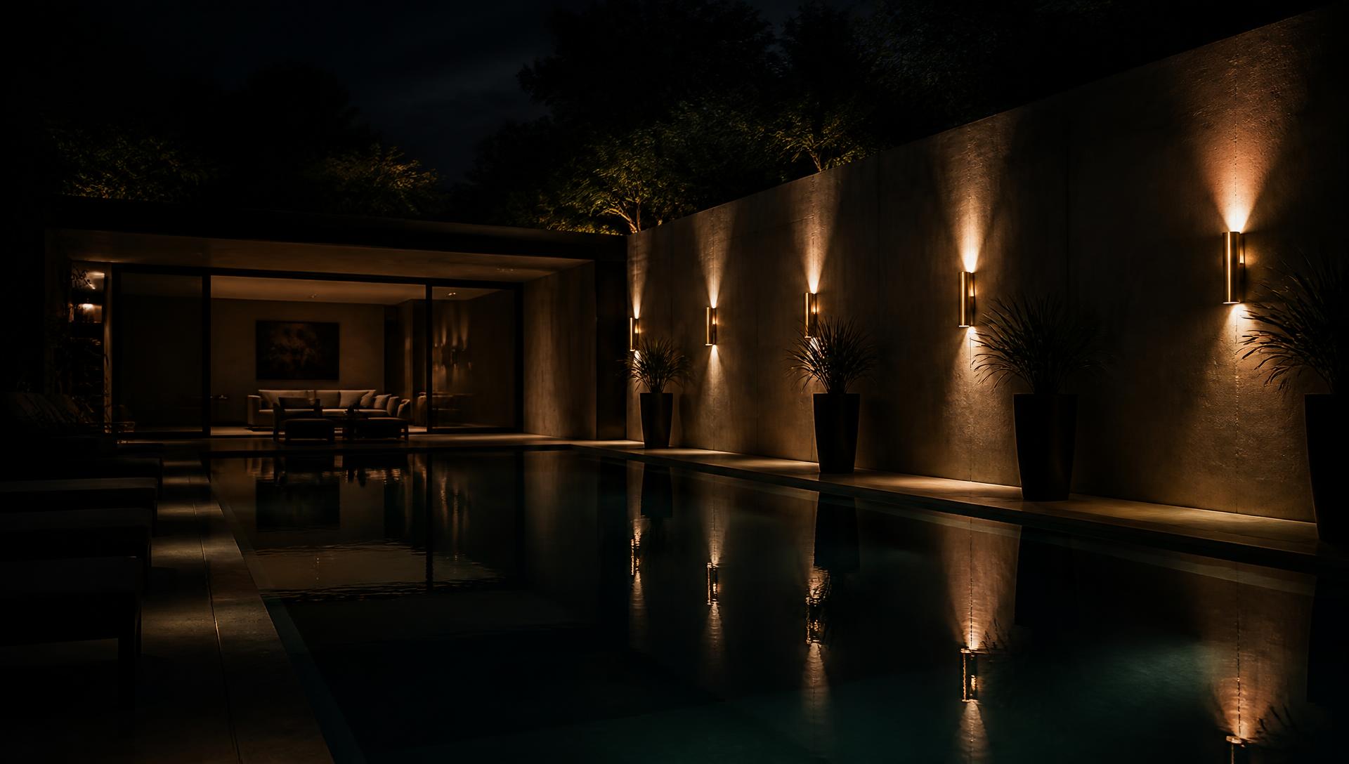 Night view of the Pryse Enclave pool court